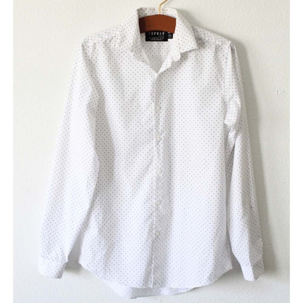 ‼️SALE‼️ Topman white polka dot dress shirt
